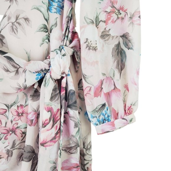 Yumi Kim Tie Me Over Dress, Pink Floral, Faux Wrap Skirt, Sz XS - Picture 8 of 13